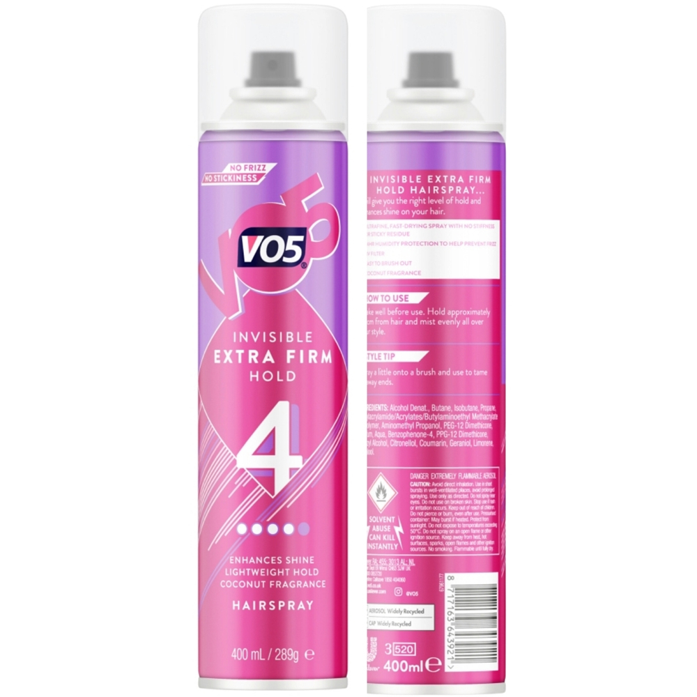 VO5 Invisible Firm Hold Hair Spray with 24H Weather and Humidity Protection 400ml 3 Pack Image 3