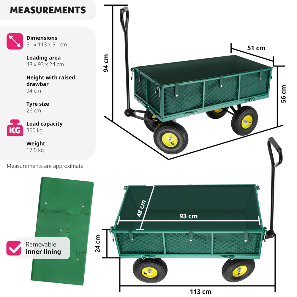 tectake Foldable Side Walls Steering Axle Garden Trolley with 350kg Load Capacity Image 9