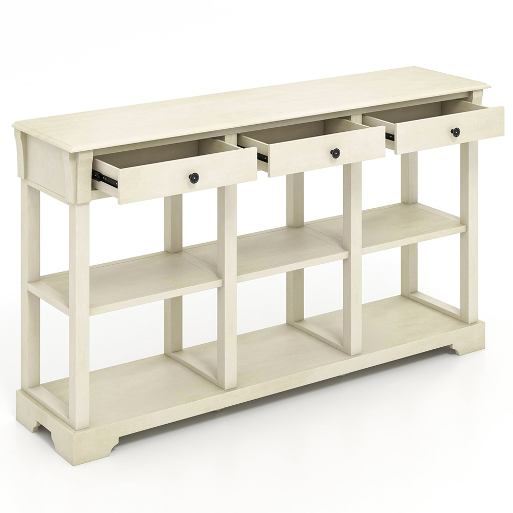 Costway 3 Drawer Open Shelf White Retro Console Table Image 3
