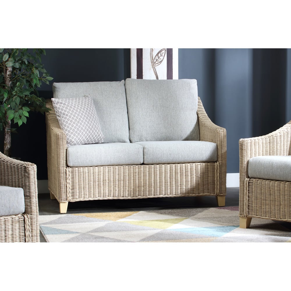 Desser Dijon 4 Seater Natural Rattan Cane Pebble Fabric Sofa Set Image 5