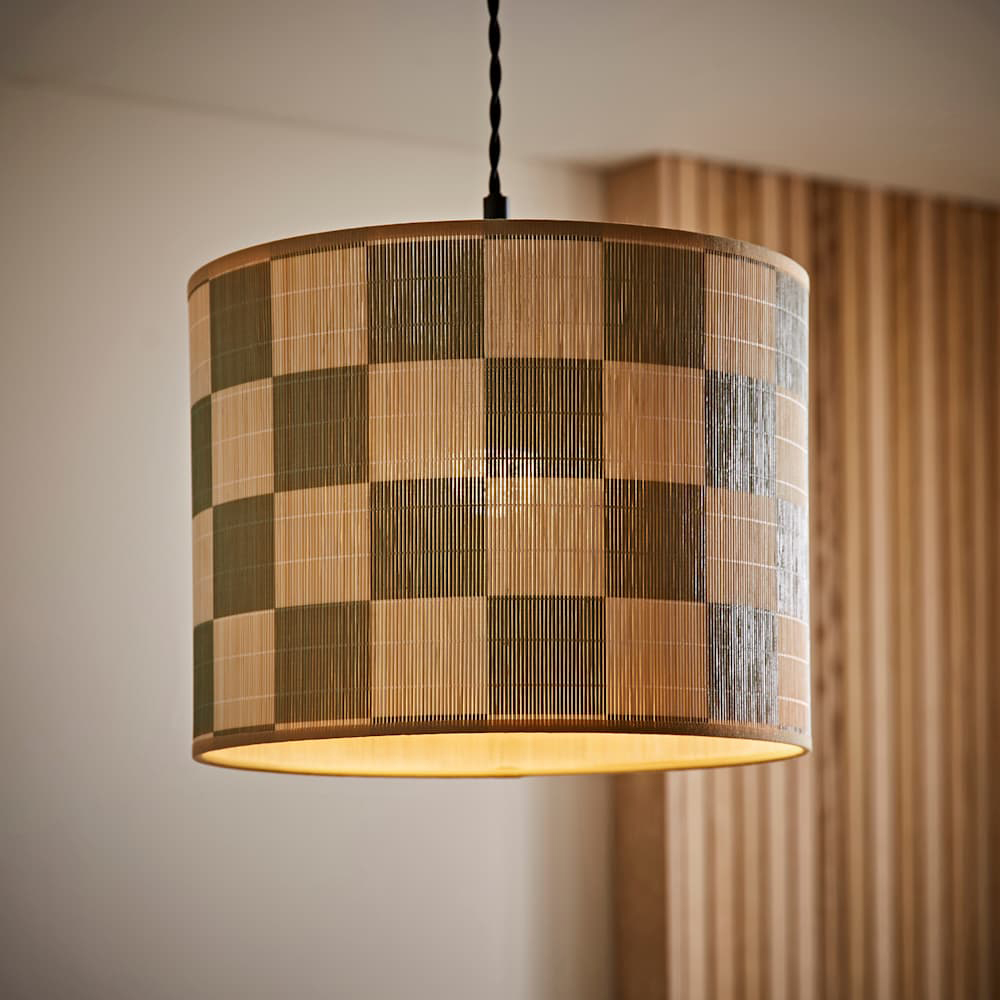 ValueLights Lori Green Checkerboard Bamboo Ceiling Drum Lamp Shade Image 3