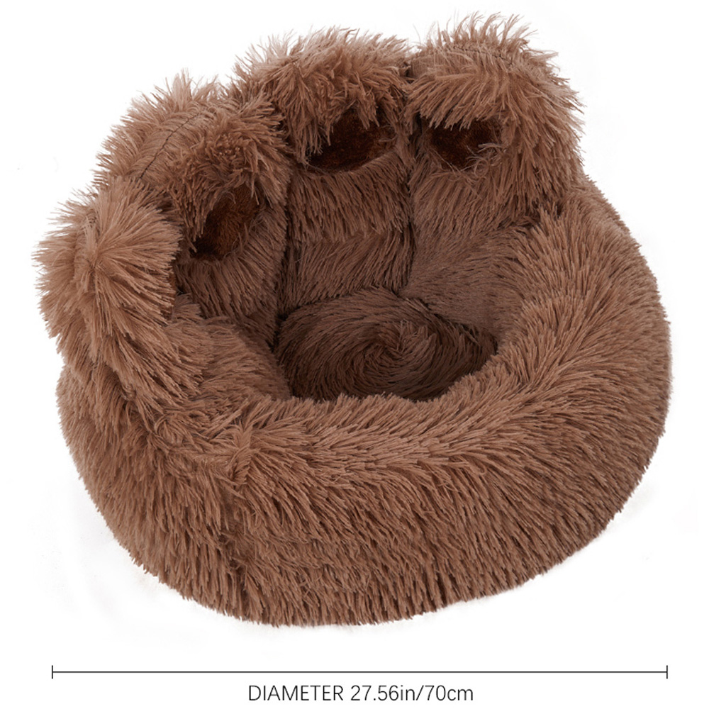 H&O Direct 70cm Brown Cute Paw Plush Snuggle Pet Bed Image 4