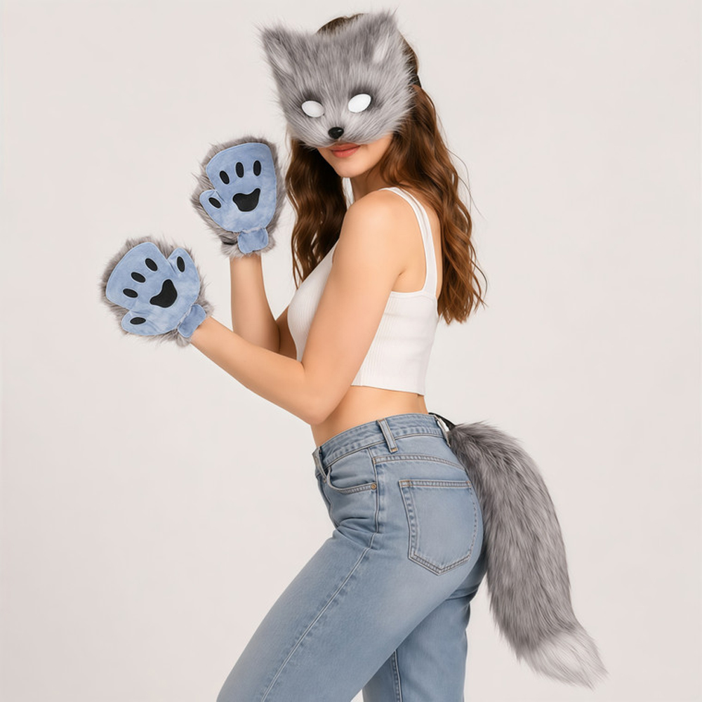 Lovii Grey Mask Paw Gloves and Tail Furry Animal Cosplay Costume Set Image 2