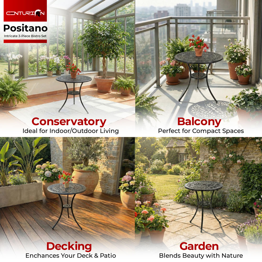 Centurion Positano 2 Seater Black Round Garden Bistro Table with Parasol Hole Image 5