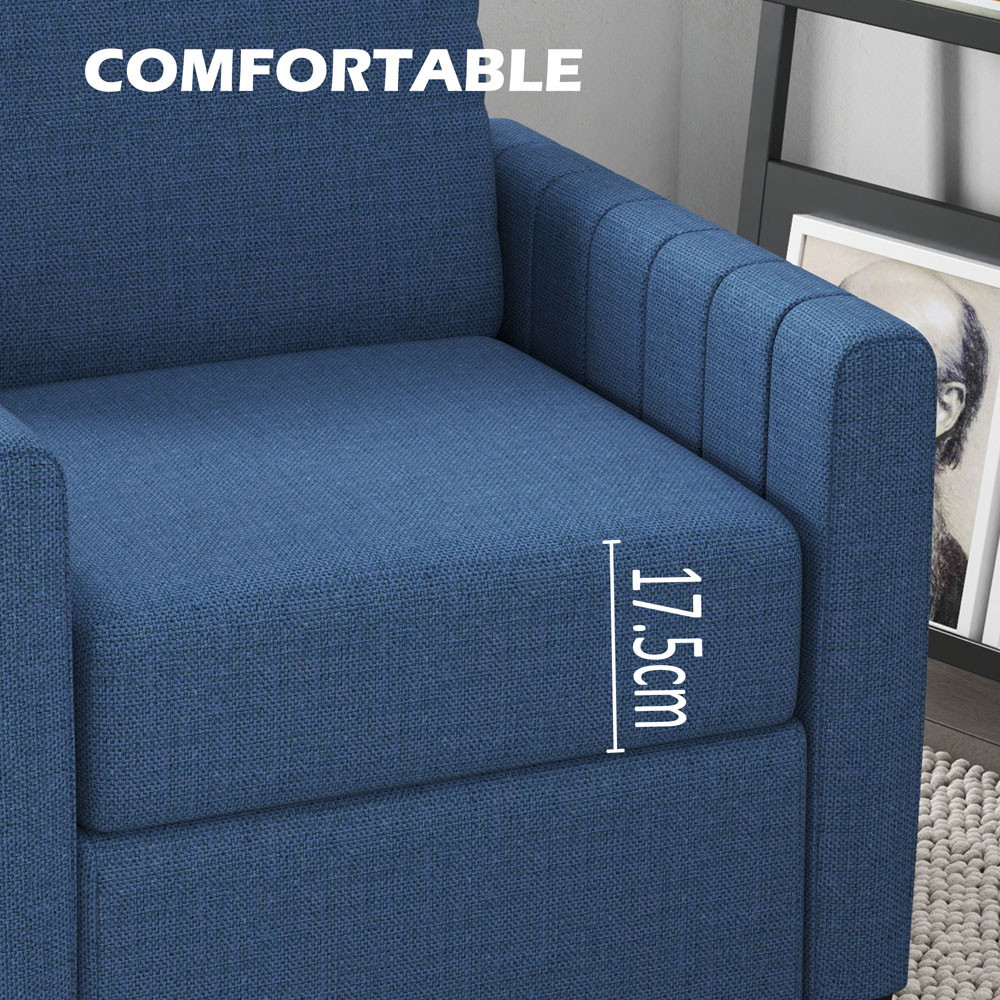 HOMCOM Blue Channel Tufted Modern Fabric Accent Armchair Chair Image 8