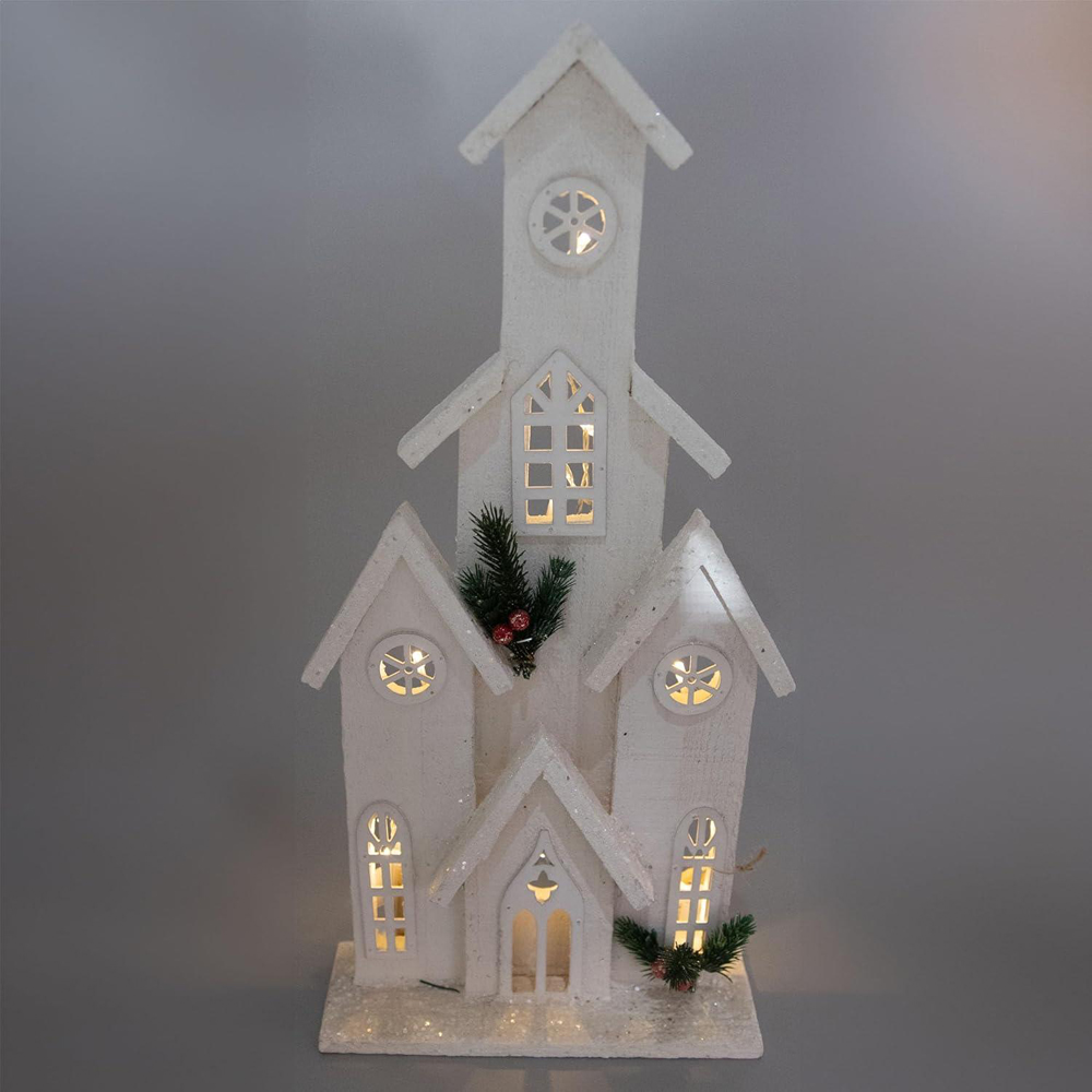 Shatchi White Wooden Snow Covered LED Cottage Christmas Decoration Image 1