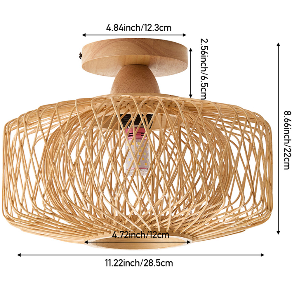 Living and Home Natural Wood and Bamboo Hardwired Lantern E27 Ceiling Light Image 8