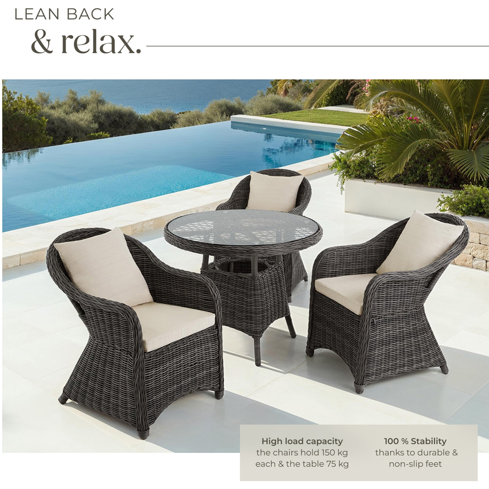 tectake Zurich 3 Seater Grey Garden Table and Chairs Image 5