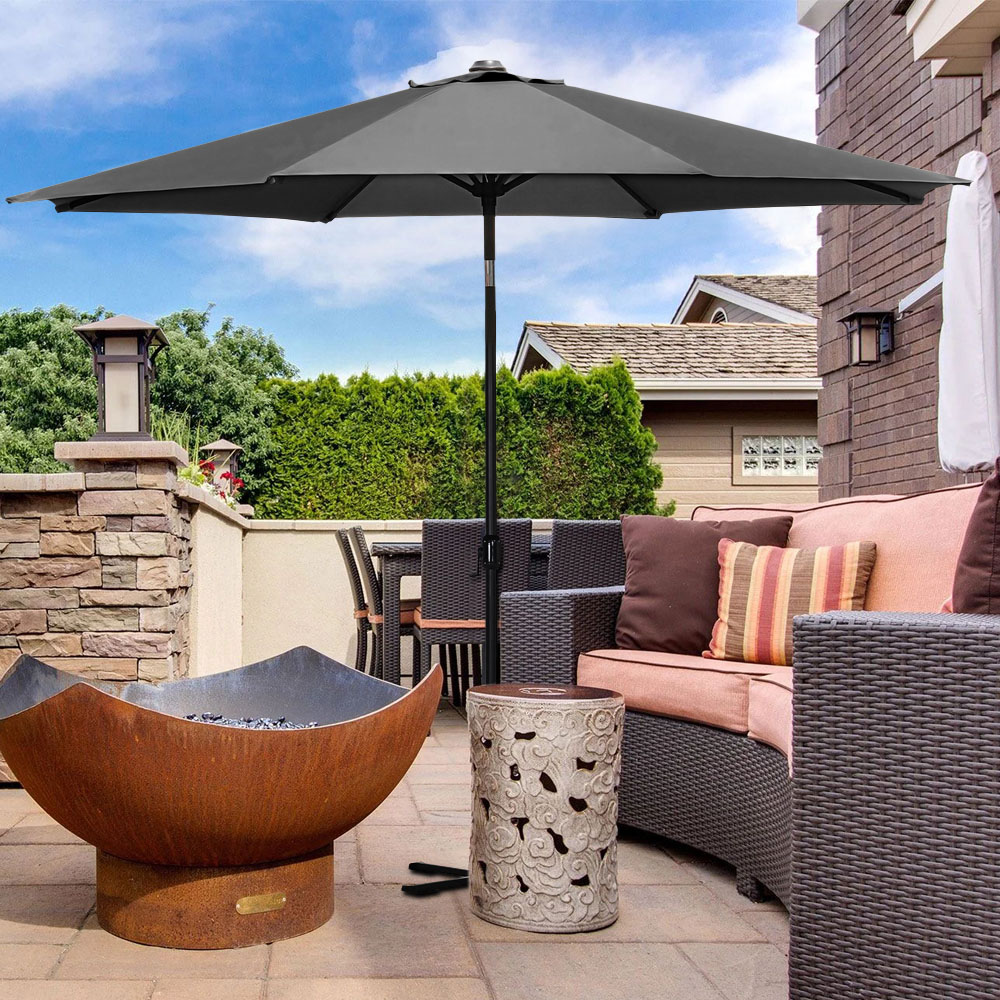 Living and Home Black Crank and Tilt Parasol with Foldable Base 3m Image 2