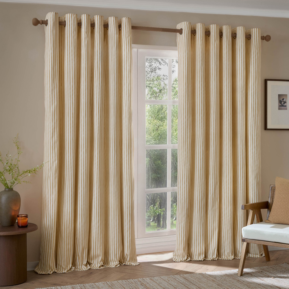 Yard Honey Yellow Hebden Striped Lined Eyelet Curtains 229 x 229cm Image 1