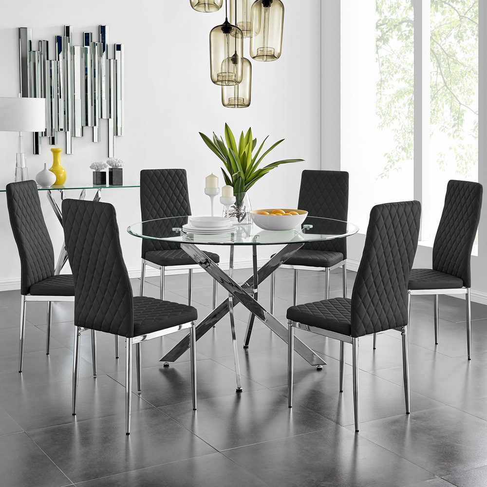 Furniturebox Arona Valera 6 Seater Round Dining Set Black and Chrome Image 1