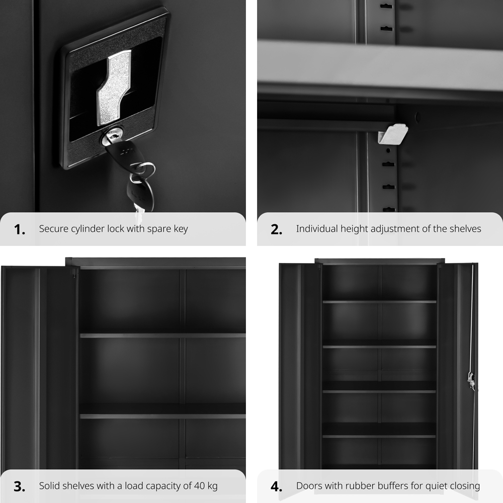 tectake Blain 2 Door 5 Shelf Black Lockable Filing Cabinet Image 4