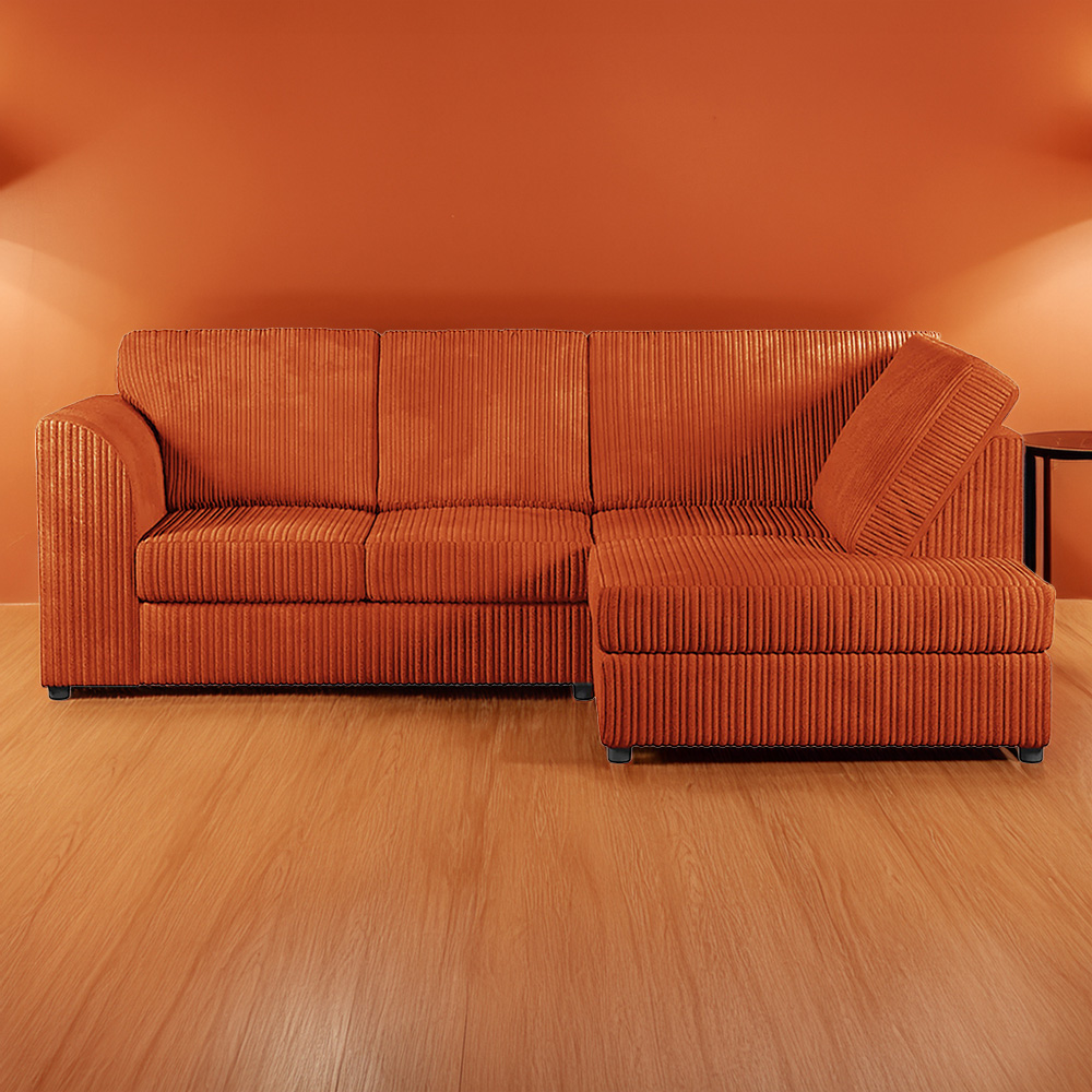 Luxor 4 Seater Orange Jumbo Cord Full Back Right Hand L Shape Corner Sofa Image 1