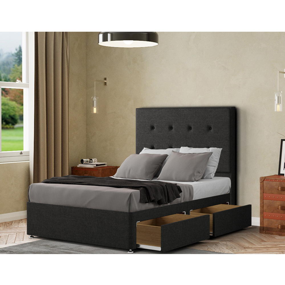 Portland Darlington Double Black Linen Divan Bed with 2 Drawers and Headboard Image 2