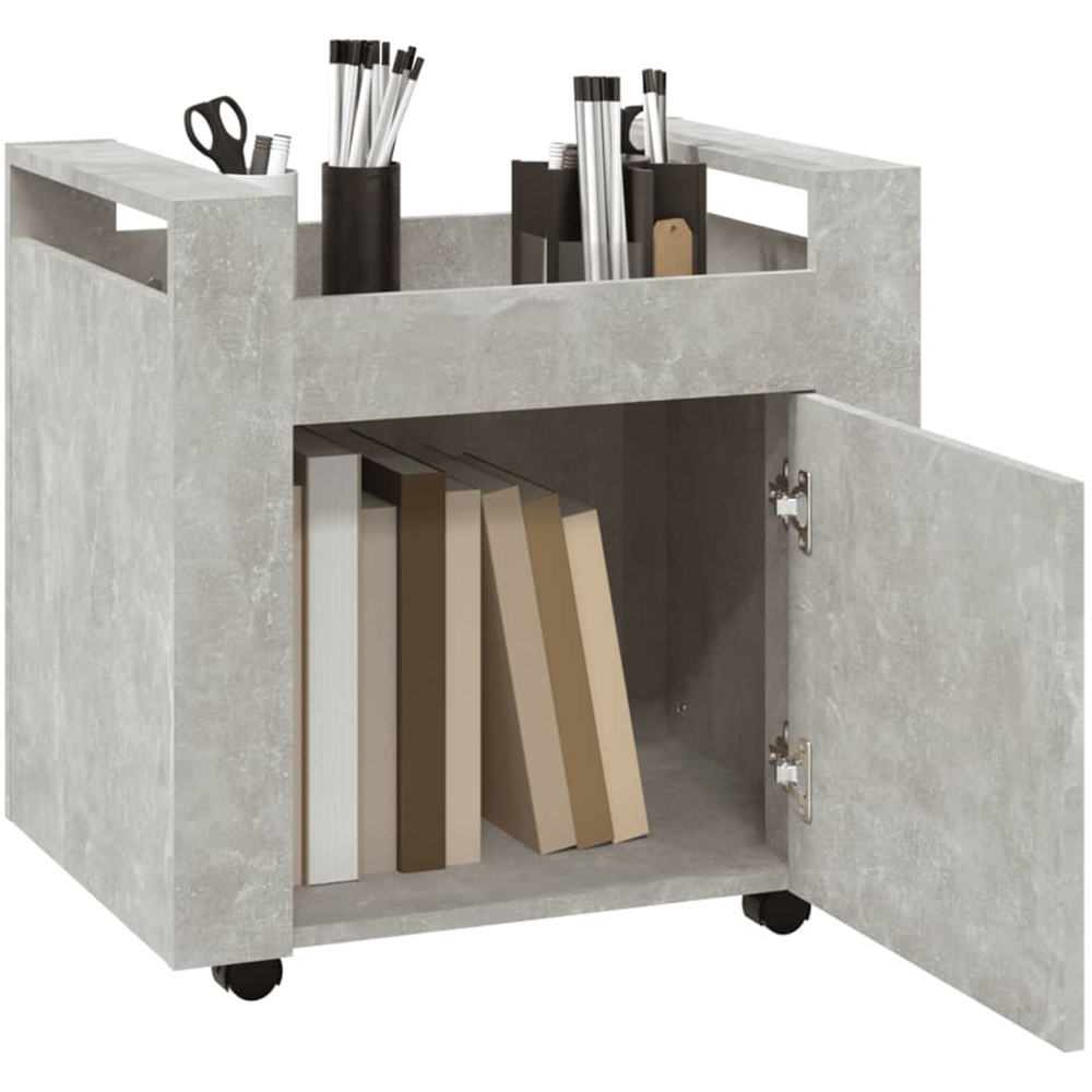 vidaXL Single Door Single Shelf Concrete Grey Wooden Desk Trolley Image 5