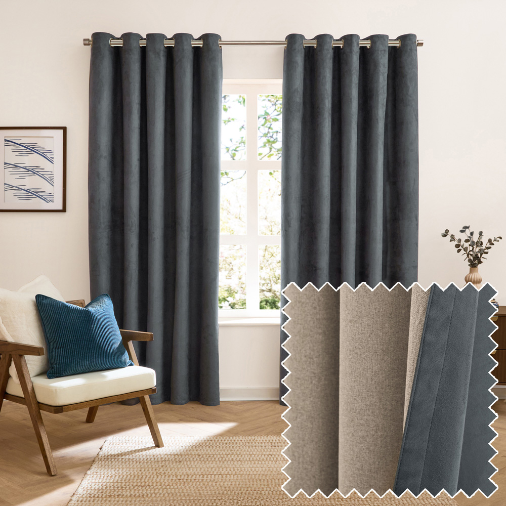 Furn Verso Petrol Reversible Suede-Look Blackout Eyelet Curtains 229 x 137cm Image 6