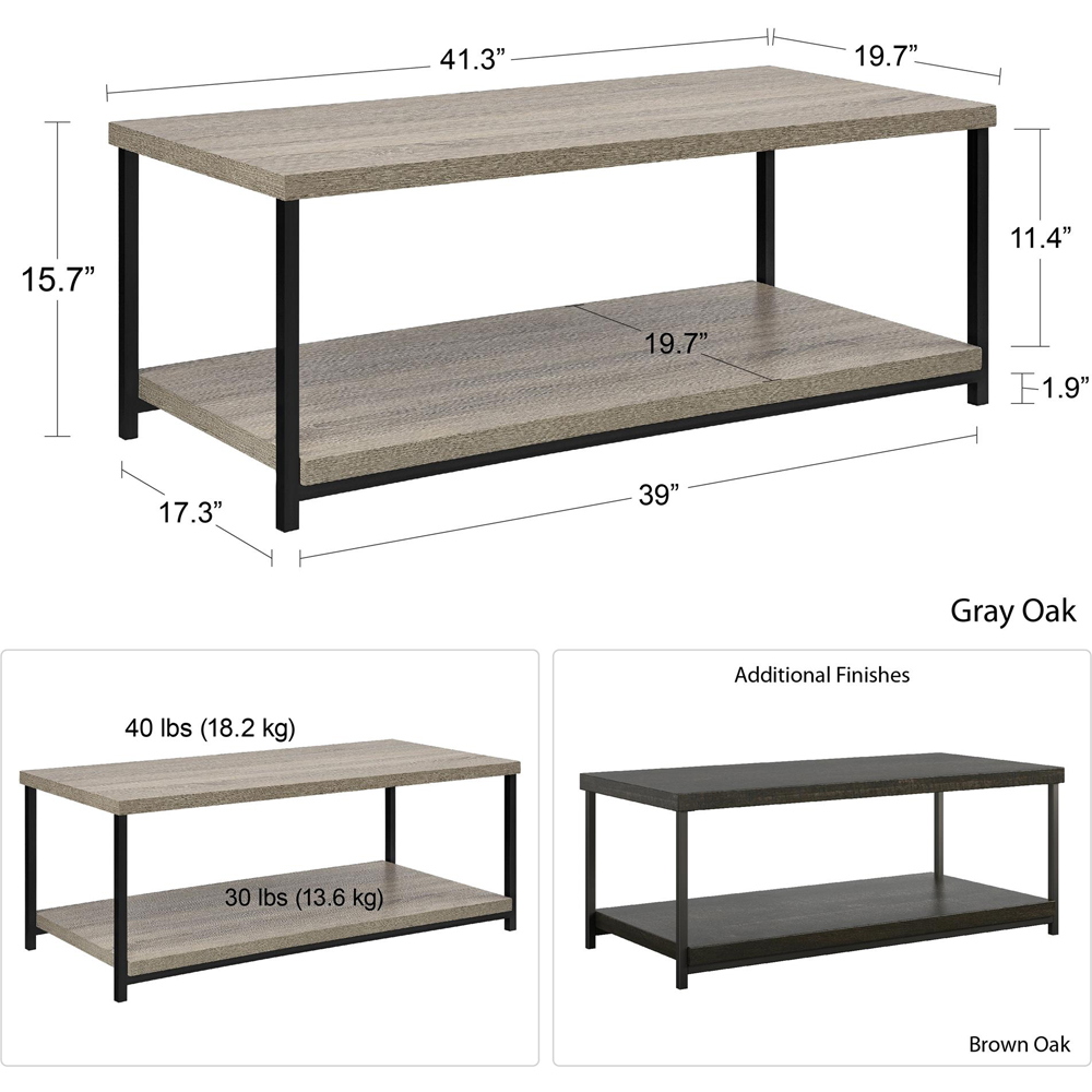 Dorel Elmwood 2 Shelf Weathered Oak Coffee Table Image 7