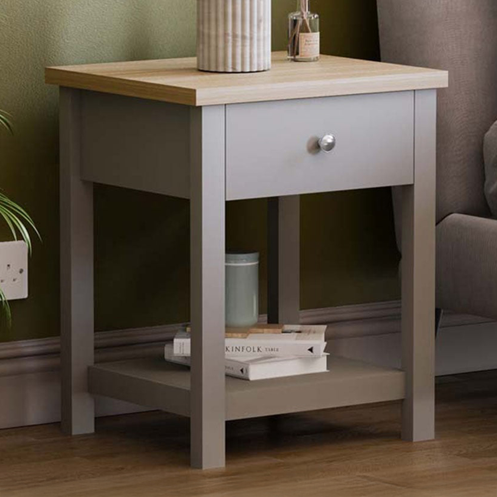 Vida Designs Arlington Single Drawer Grey Bedside Table Image 1