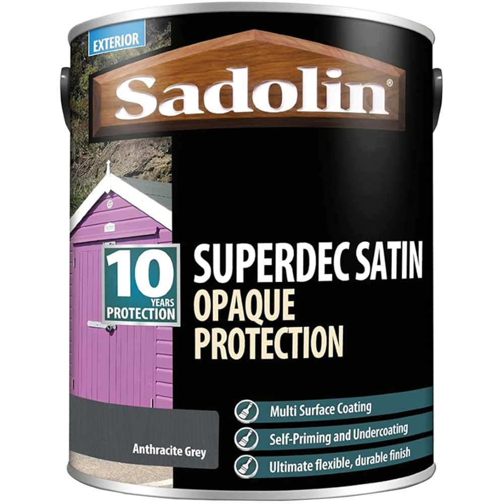 Sadolin Superdec 10 Year Anthracite Grey Satin Finish Exterior Woodstain 5L Image 2