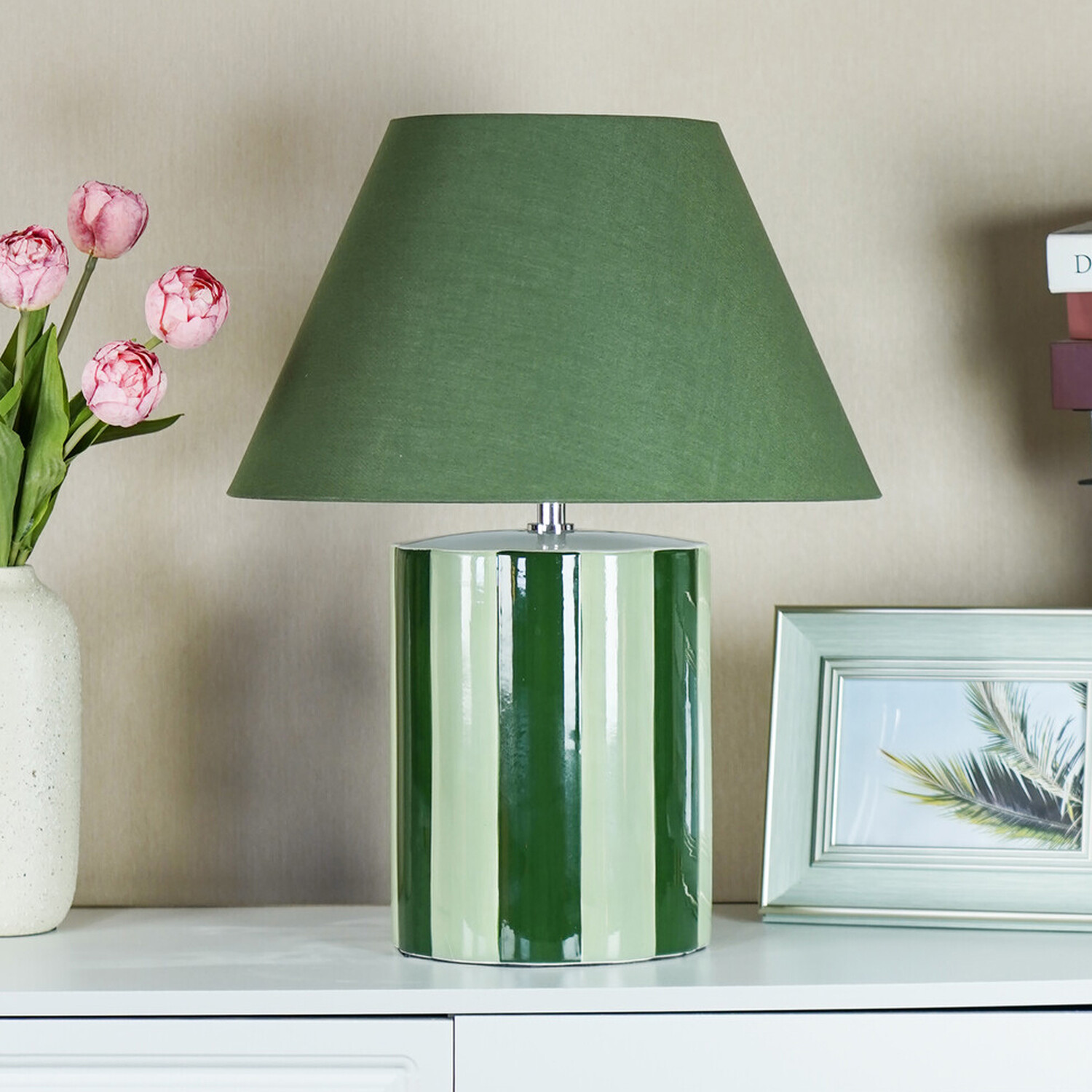 Adley Stripe Table Lamp Green Image 4