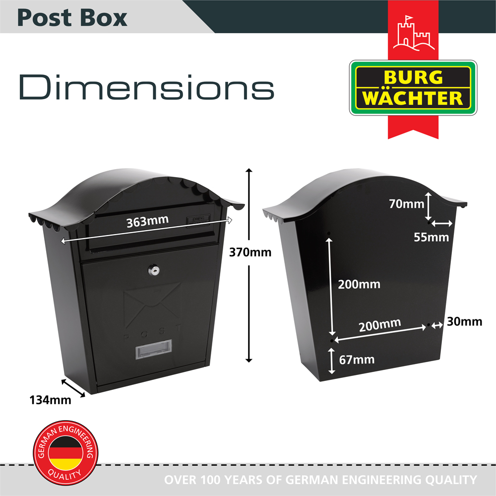 Burg-Wachter Black Classic Wall Mounted Galvanised Steel Lockable Weatherproof Post Box - 36x37x13cm Image 5