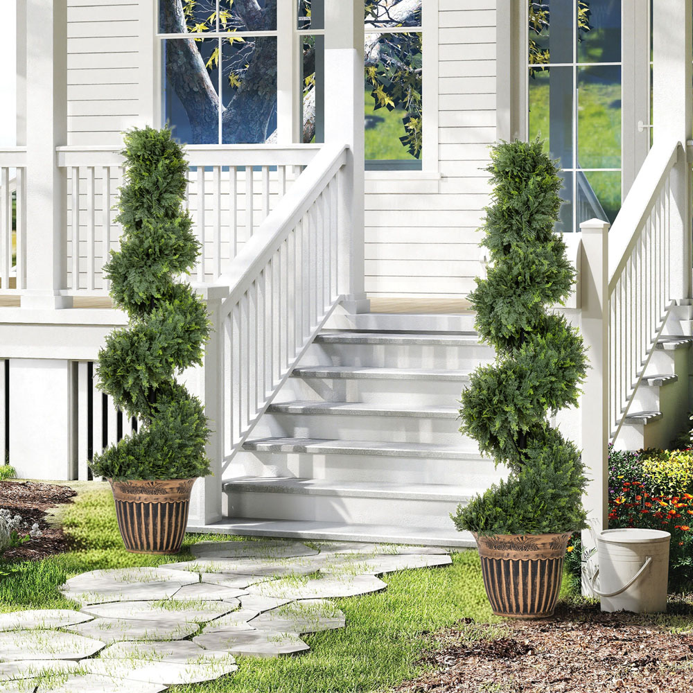 HOMCOM Potted Topiary Spiral Cypress Trees Set of 2 Image 4