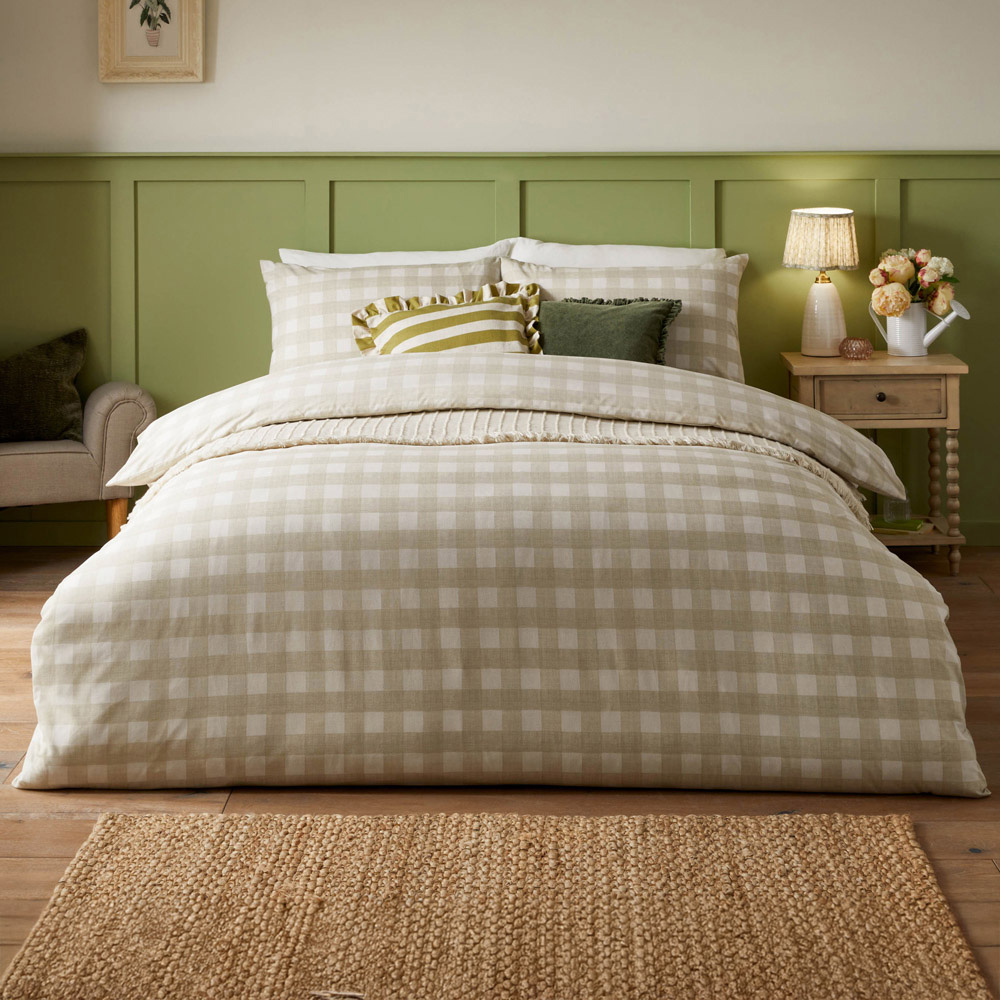 furn. Hartsford Single Neutral Check Printed Duvet Set Image 1