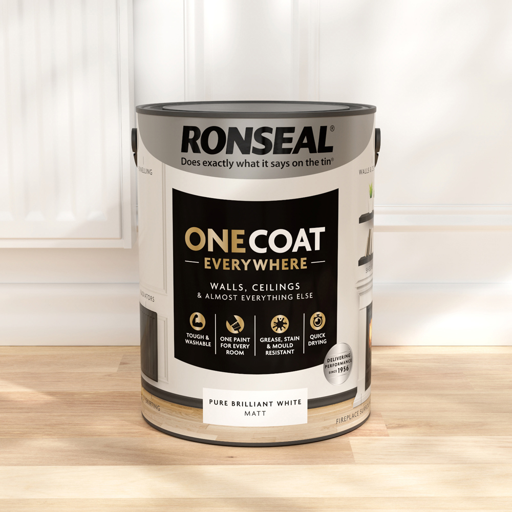 Ronseal One Coat Everywhere Pure Brilliant White Matt Interior Paint 5L Image 5