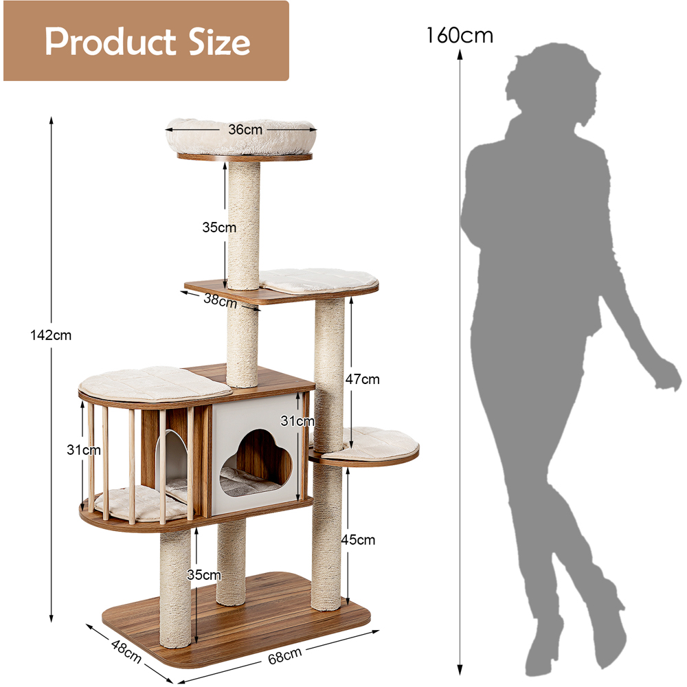 Costway Brown Plush Perch Cat Tree Image 9