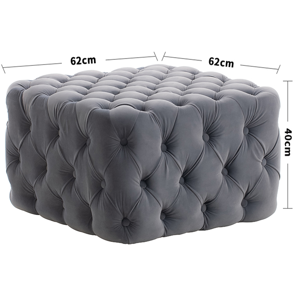 Living and Home Grey Velvet Buttoned Tufted Footstool Image 7