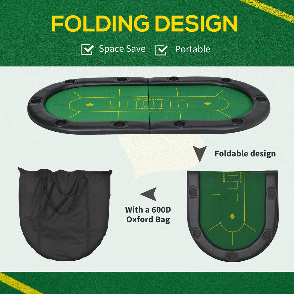 SPORTNOW 10 Player Table Top Foldable Poker Mat with Cup Holders and Carry Bag Image 8