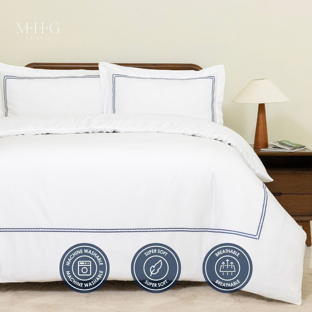 MHG Living King Size Mayfair Navy 200 Thread Count Duvet Cover Set Image 9