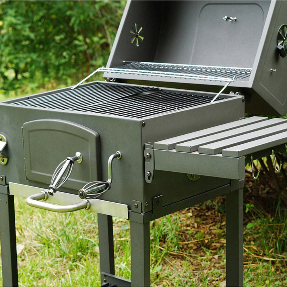 Eurotrade Black Rectangular Garden Charcoal Barbeque Grill with Trolley Wheels Image 4