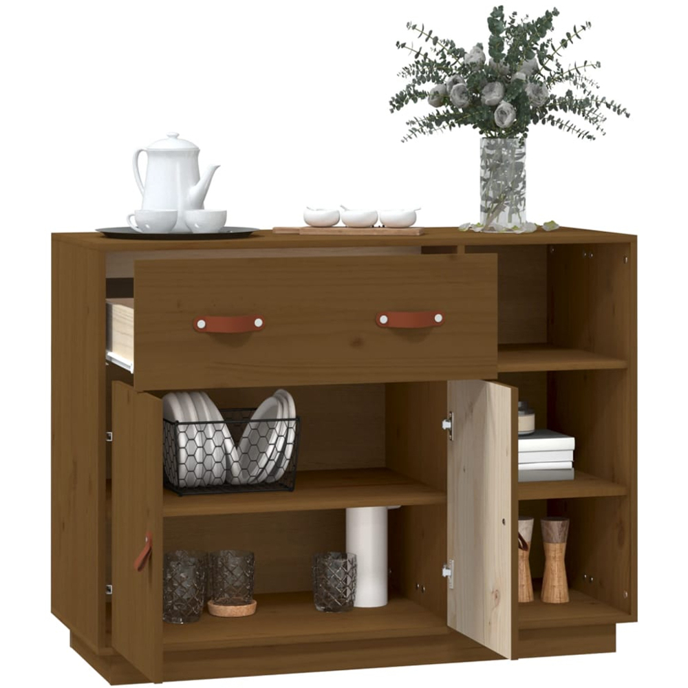 vidaXL 2 Door Single Drawer 3 Shelf Honey Brown Sideboard Image 4