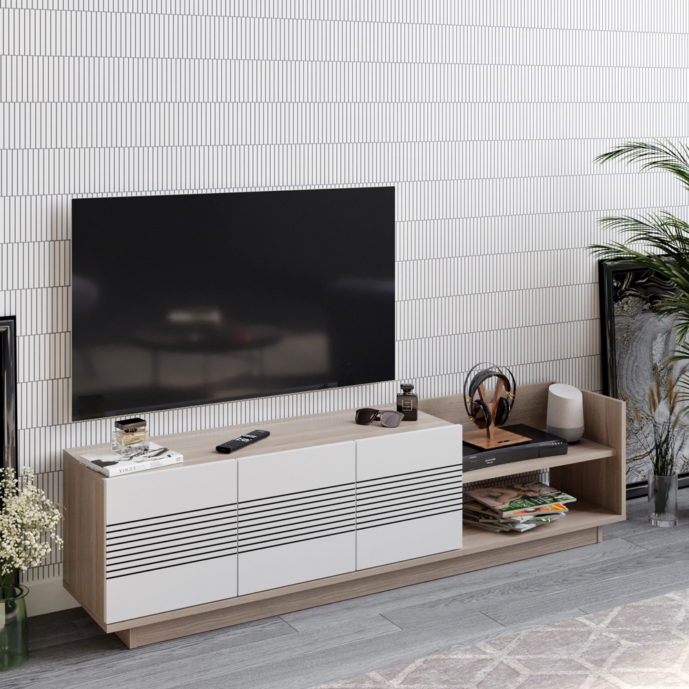 Decorotika Viano 3 Door 2 Shelf Cordoba and White TV Unit Image 5