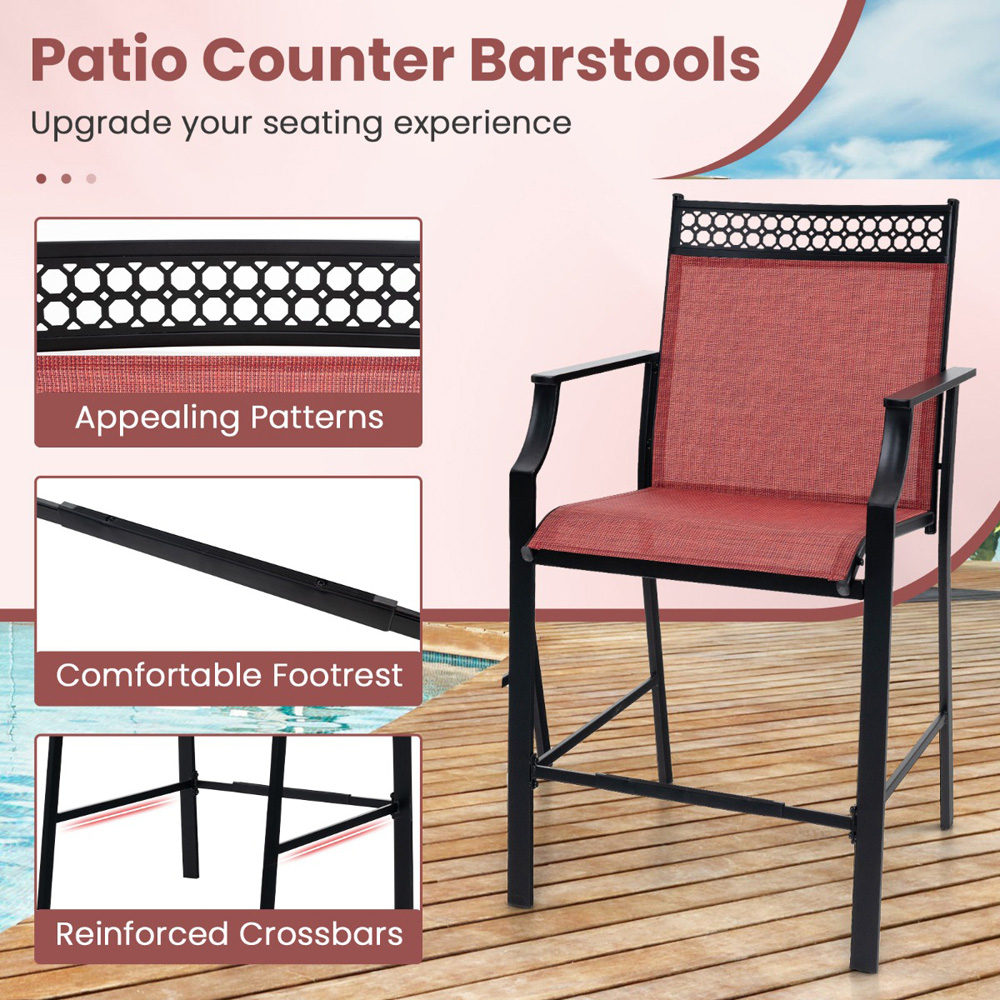 Costway Set of 2 Red Outdoor Patio Chairs with Footrest Image 5