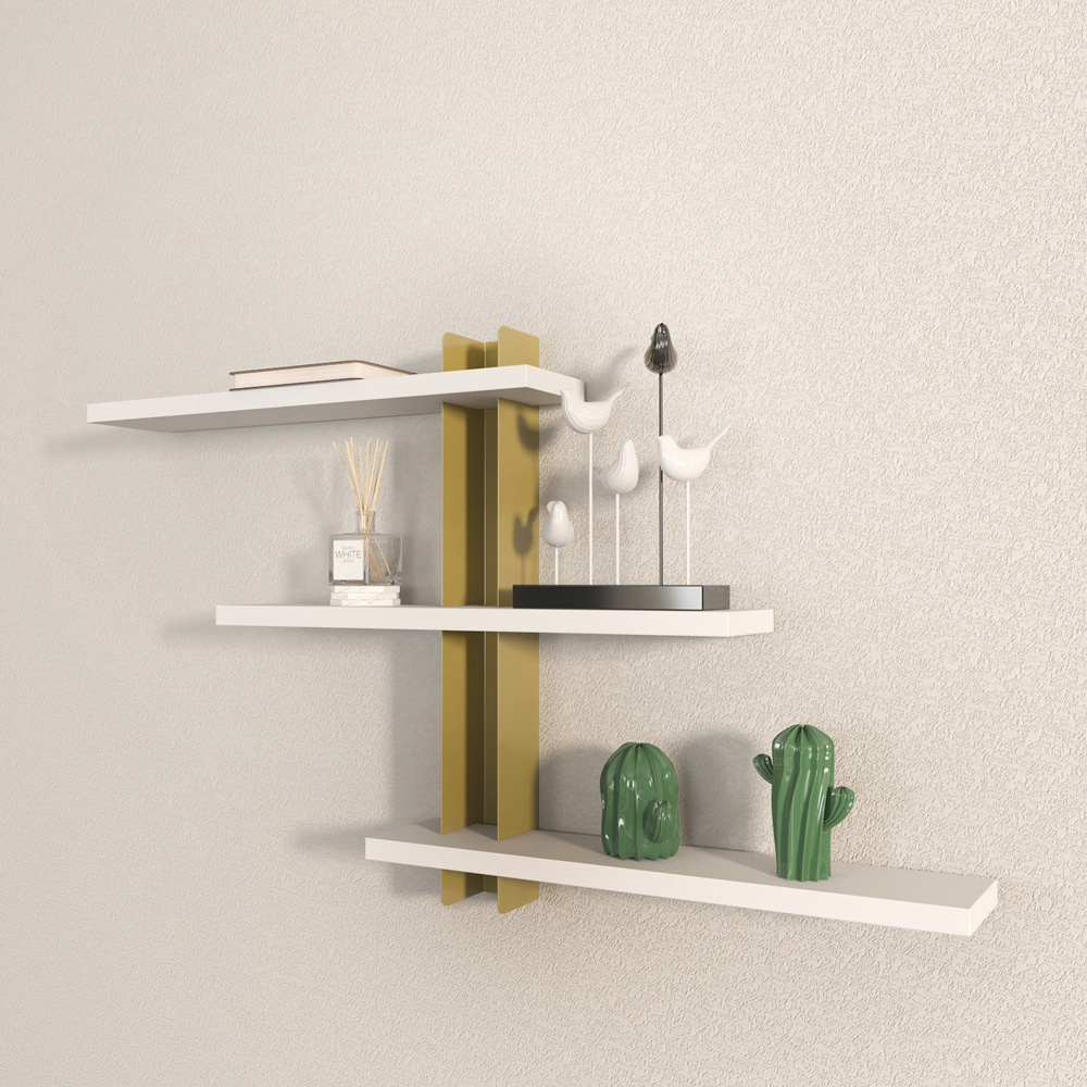 Decorotika Mita 3 Tier White and Gold Wall Mounted Shelf Image 5