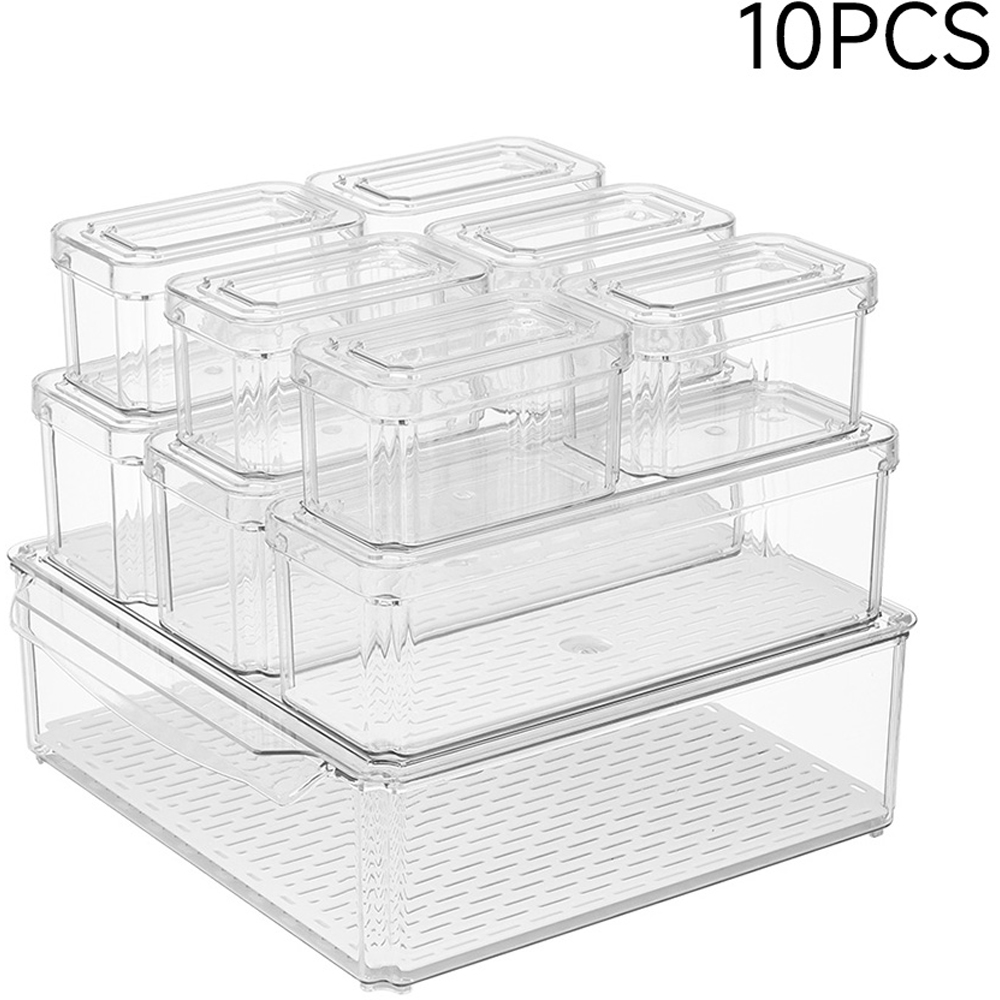 Living and Home Clear Stackable Fridge Organiser Storage Box Set with Draining Board 10 Pack Image 7