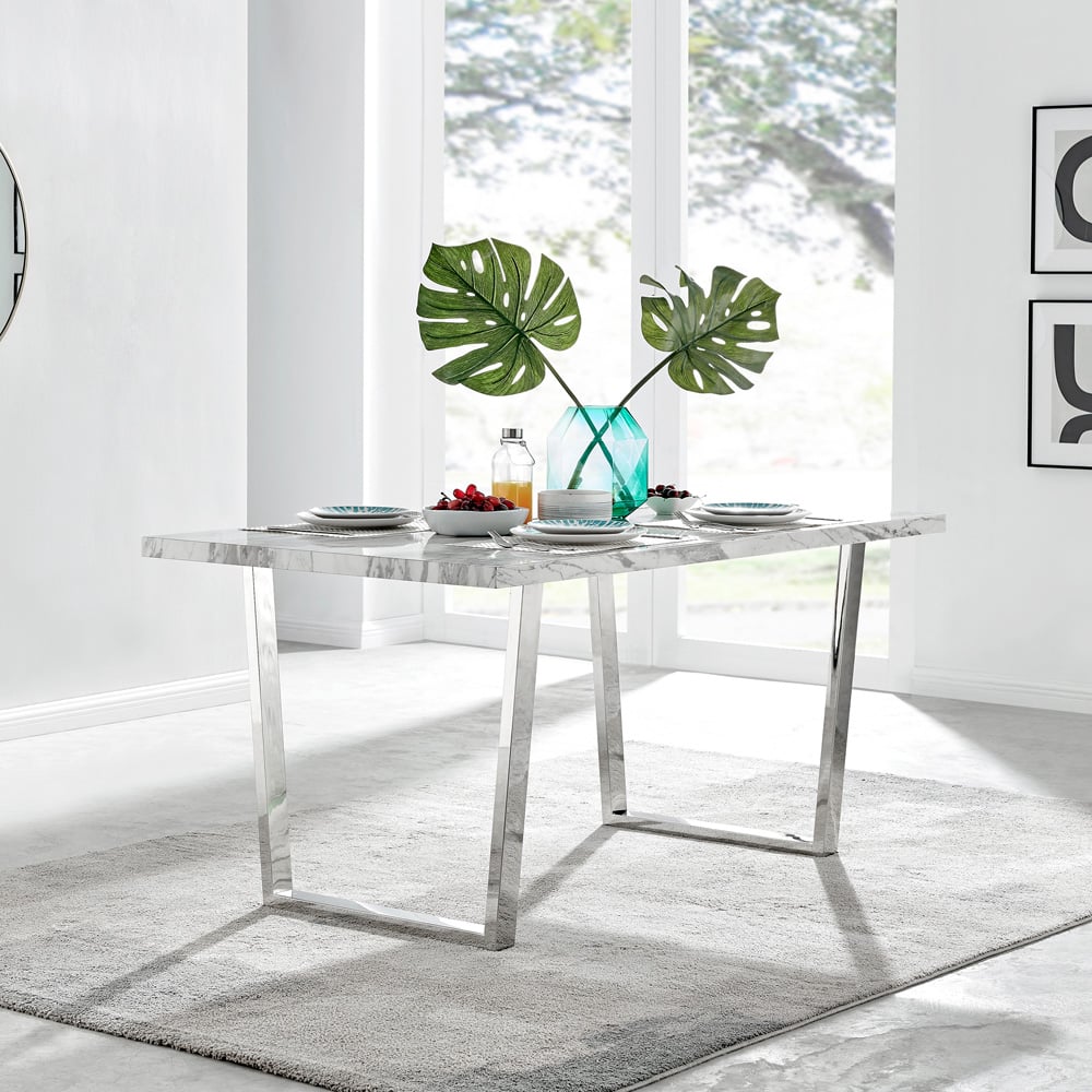 Furniturebox Solo 6 Seater White Marble Effect Dining Table Image 6