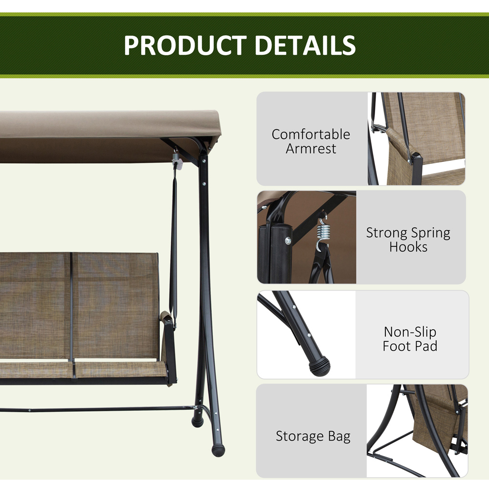 Outsunny 3 Seater Brown Garden Swing Chair with Canopy Image 6