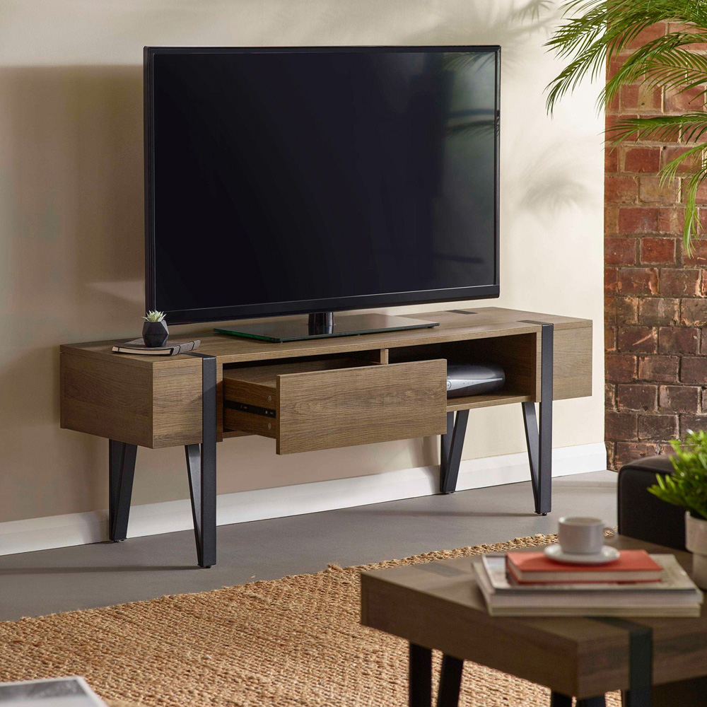 Julian Bowen Troy Single Drawer Rustic Wood Effect TV Stand for 65 inch Image 7