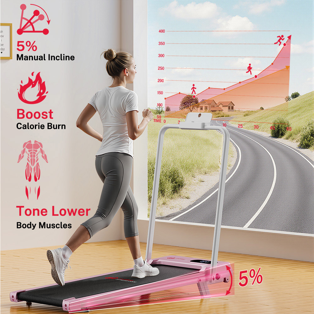 Rattrix Pink Manual Incline Foldable Walking Treadmill Image 3