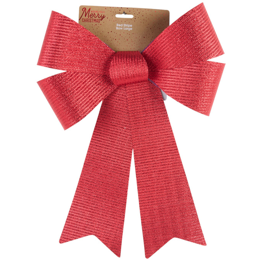 Large Red Stripe Christmas Decorative Bow Image 2