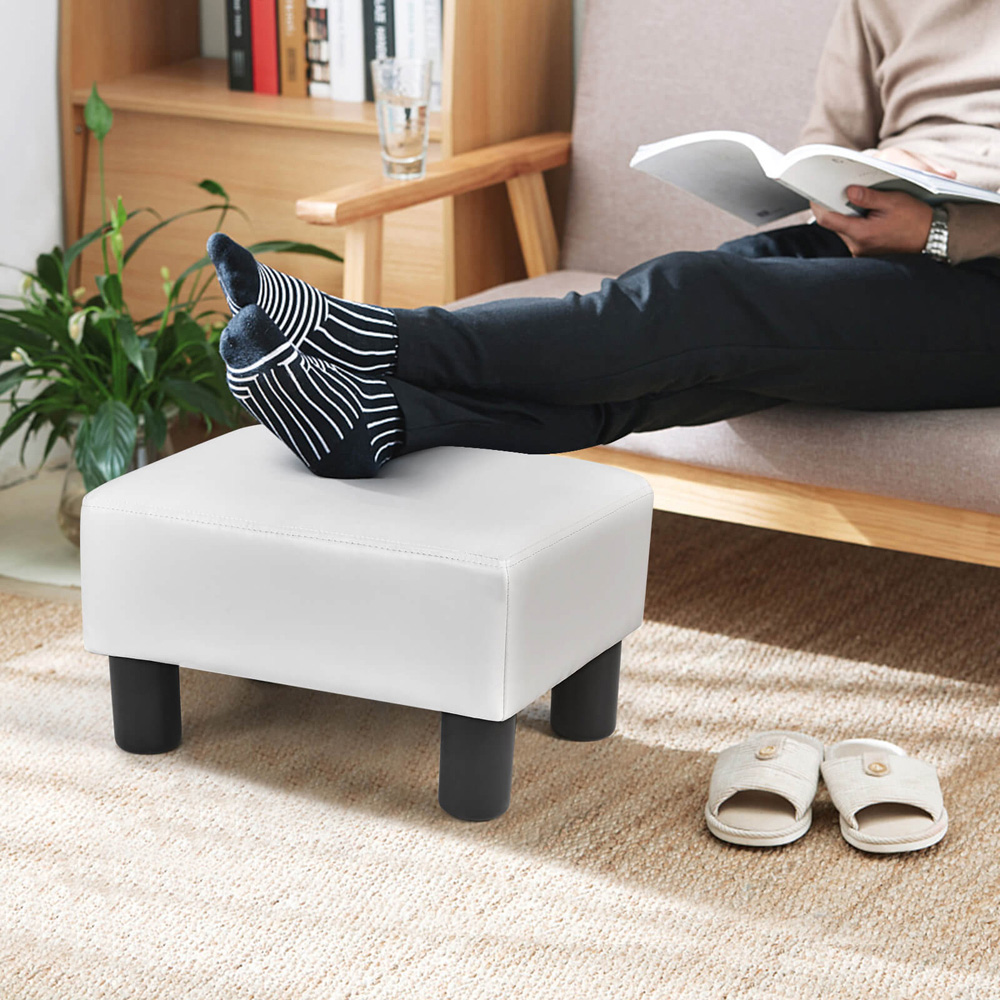 Costway White PU Leather Small Footstool Image 4