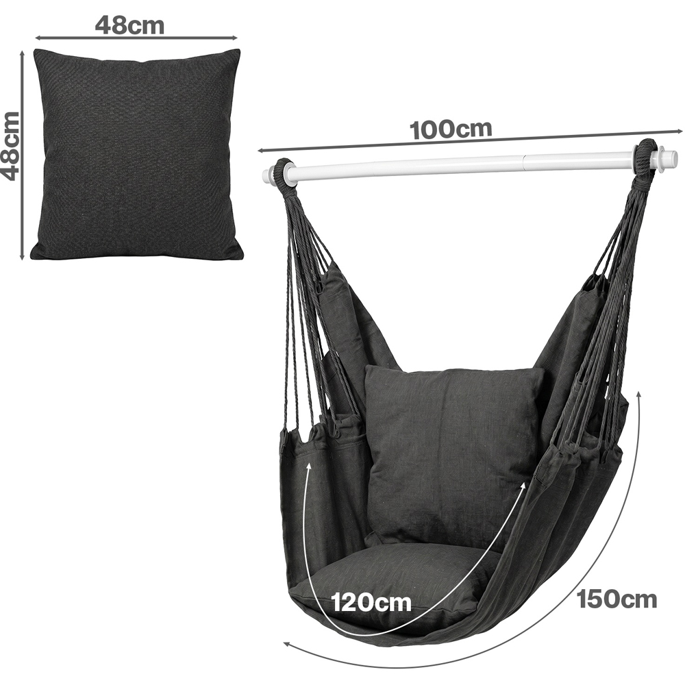 Mountview Grey Hanging Rope Swing Seat Indoor and Outdoor Hammock Chair with Cushions Image 9