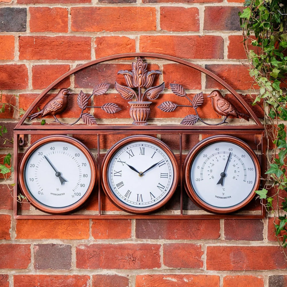 Garden Gear 3-in-1 Copper Garden Wall Clock with Thermometer and Hygrometer 66cm Image 2
