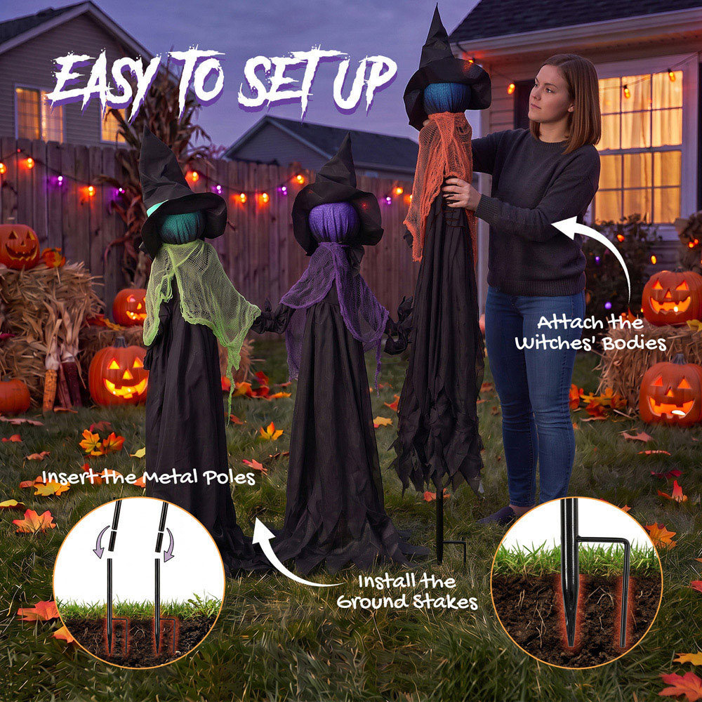 HOMCOM Light Up Animated Holding Hands Witches Halloween Decoration 4ft Image 6