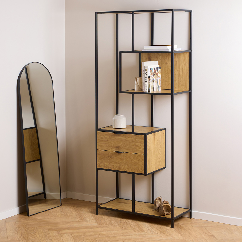 Florence Seaford 2 Drawer 4 Shelf Wild Oak Metal Bookcase Image 9
