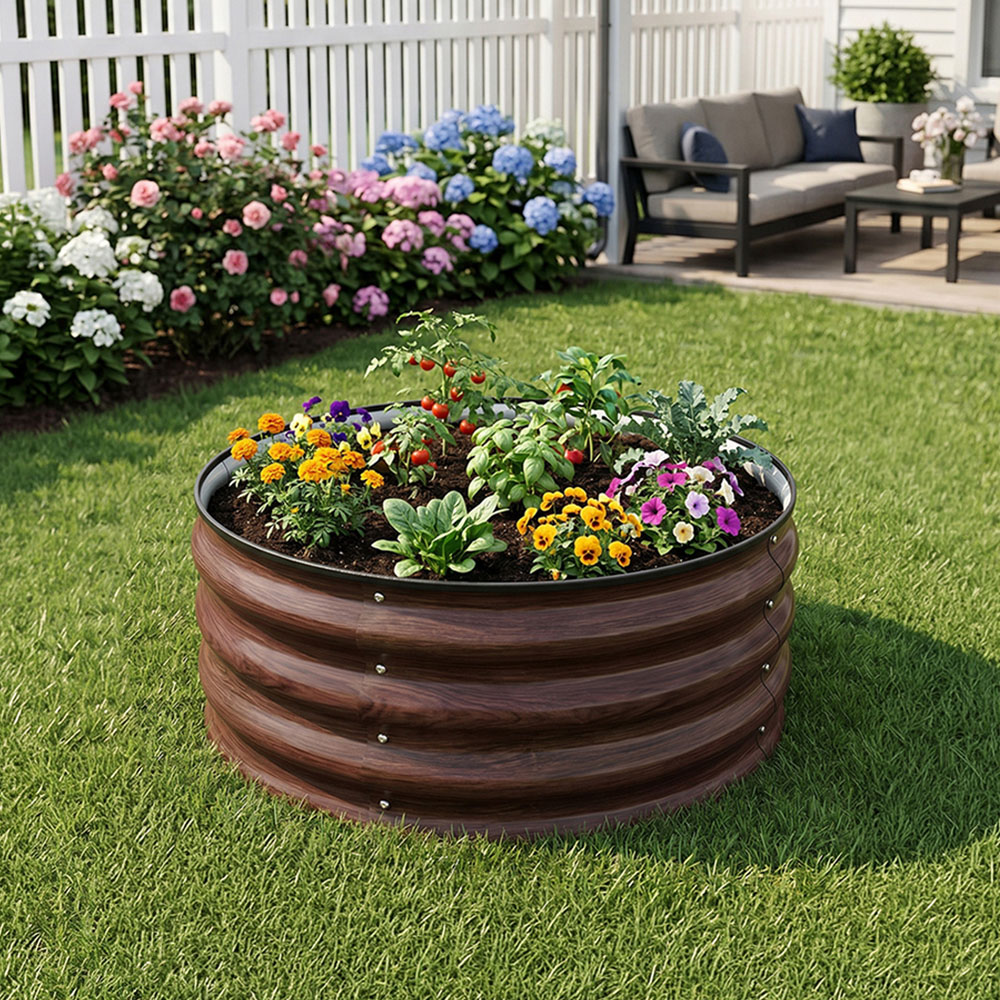 Living and Home Brown Round Metal Raised Garden Bed with Open Bottom 60 x 30cm Image 2