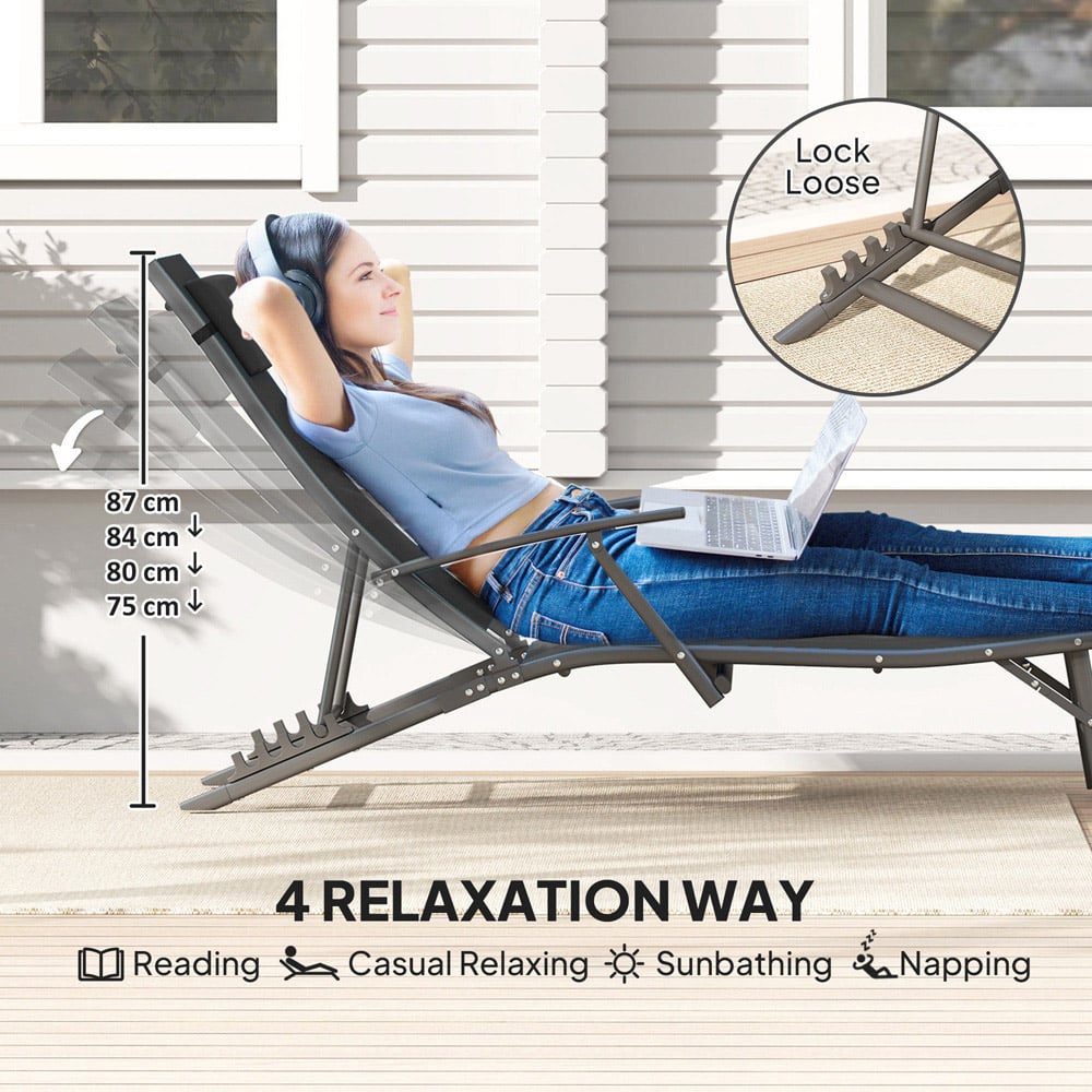 Outsunny Set of 2 Black Folding Sun Lounger Image 4